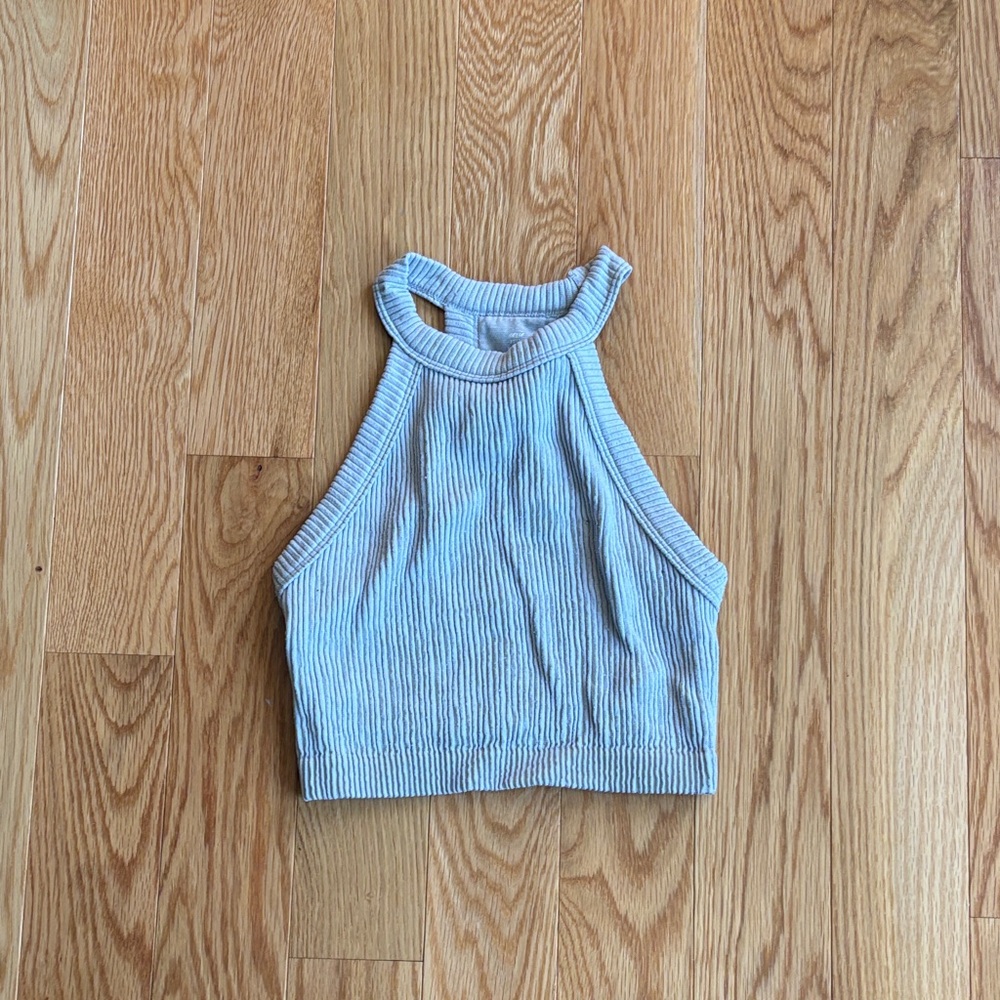 Ribbed Halter Crop Top in Grey